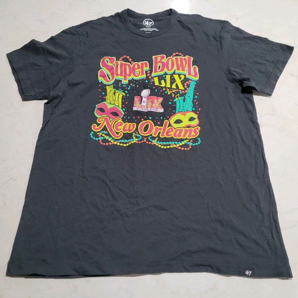 Super Bowl LIX New Orleans '47 Football Mardi Gras Charcoal Black Shirt NFL NWOT